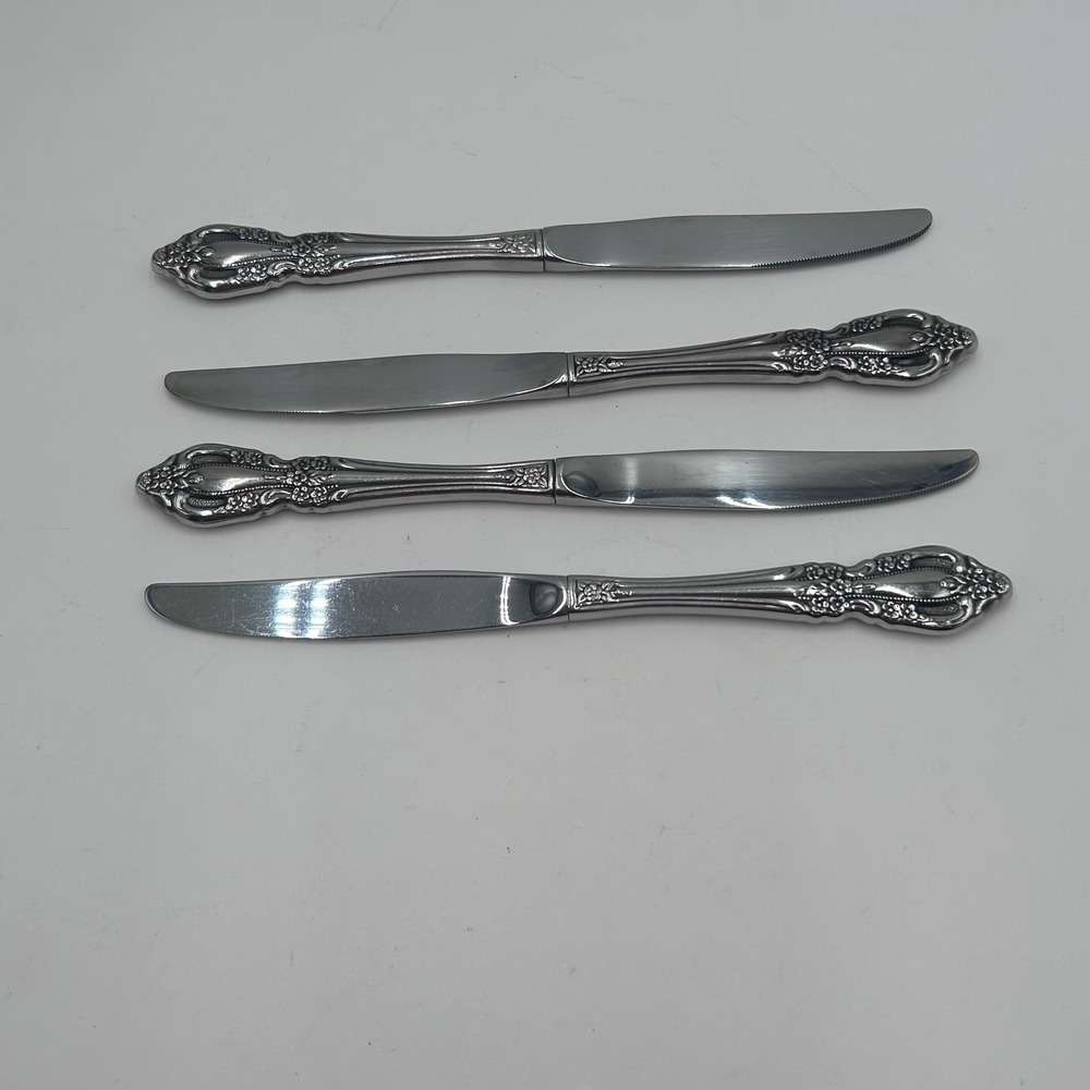Oneida Vintage EST 1970's Dining Knives Collection Silverplate Floral Set of 4